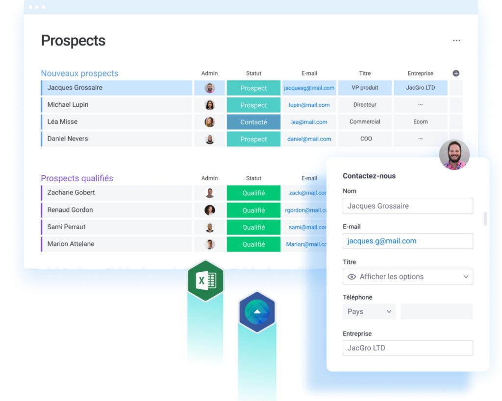 Centralisez facilement toutes les informations de vos leads et prospects b2b avec monday CRM